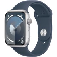 Apple Watch Series 9 45 мм (алюминиевый корпус, серебристый/грозовой синий, спортивный силиконовый ремешок M/L)