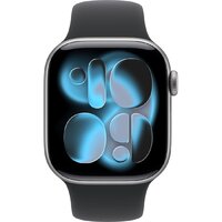 Apple Watch Series 11 42 мм (алюминиевый корпус, космический серый/черный, спортивный силиконовый ремешок S/M) Image #2