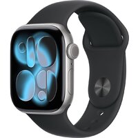 Apple Watch Series 11 42 мм (алюминиевый корпус, космический серый/черный, спортивный силиконовый ремешок S/M)