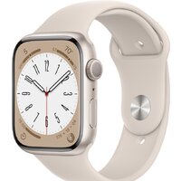 Apple Watch Series 8 45 мм (алюминиевый корпус, звездный свет/звездный свет, спортивный силиконовый ремешок M/L)